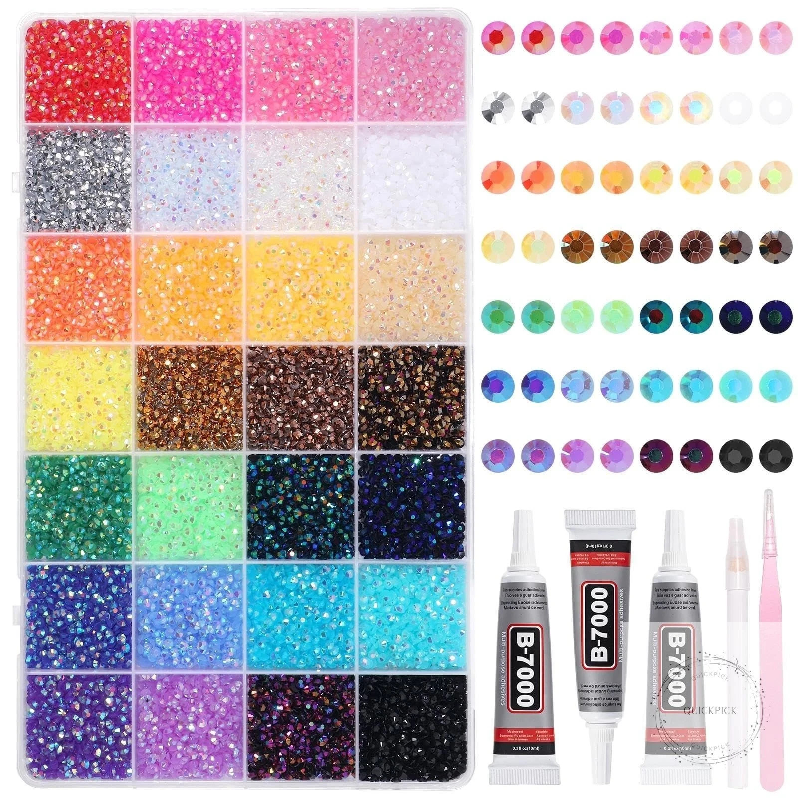 32000Pcs Rhinestones Bedazzling Kit with Tools, 3mm Color Resin Rhinestones for