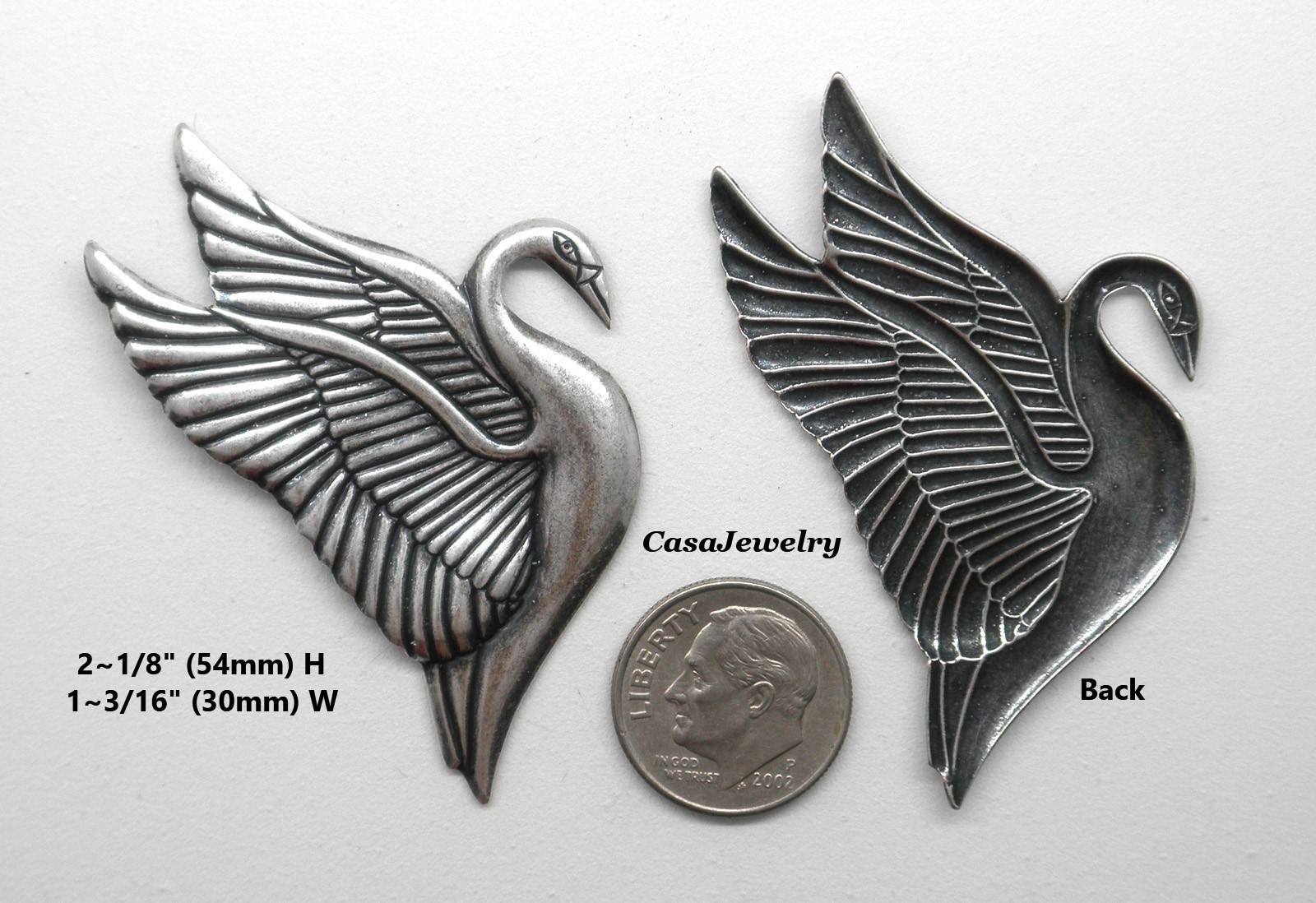 #1751ER ANTIQUED .925 STERLING SILVER PLATED L/R SWAN W/HANG HOLE – 1 Pair
