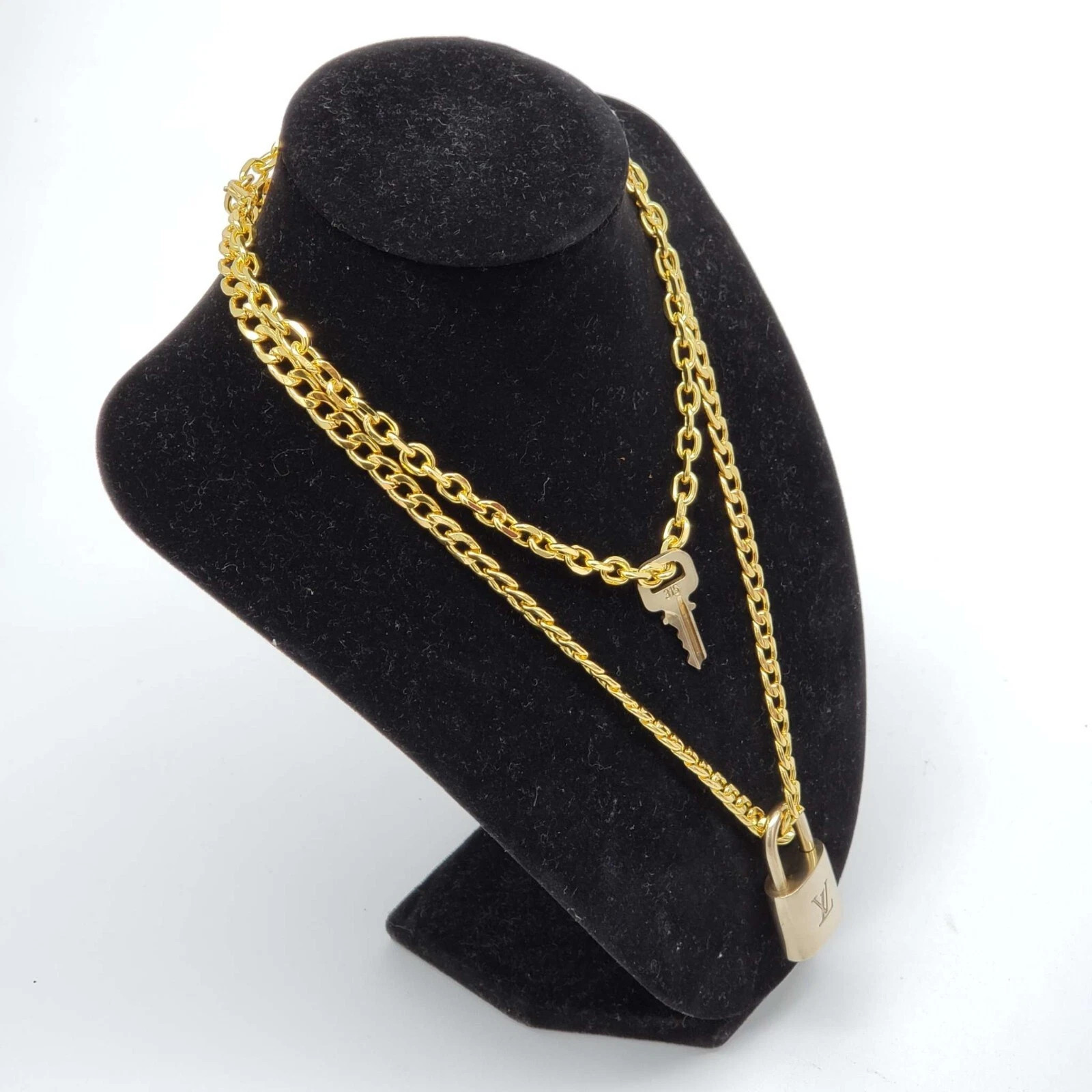 Authentic Louis Vuitton Lock & Key w/ 18k Gold Plated Chain Necklace