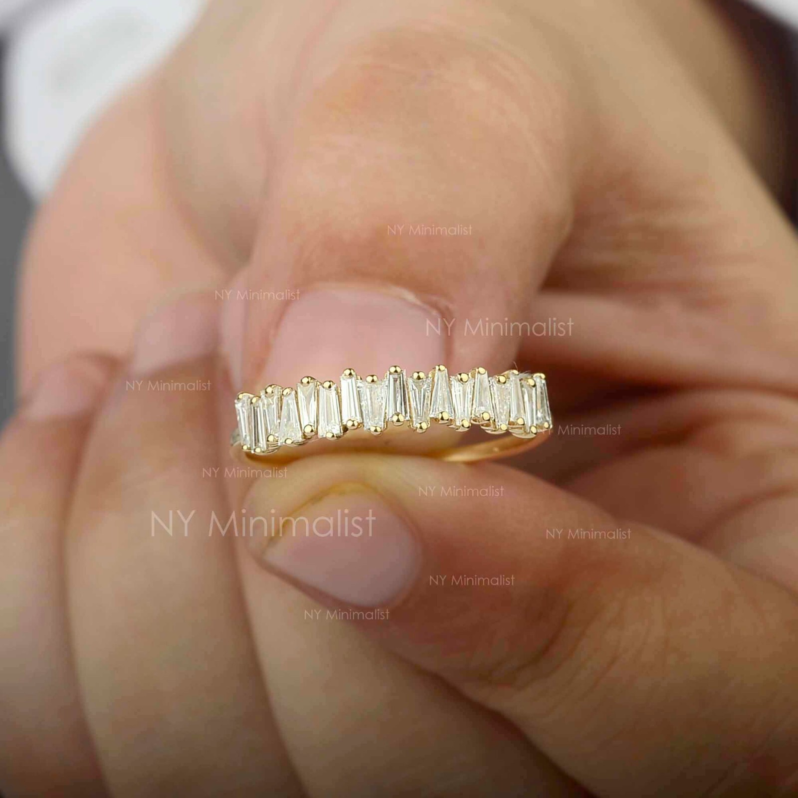 Natural Tapered Zig Zag Baguette Diamond Half Eternity Ring Solid 18K Gold Ring