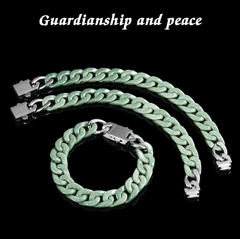 Real Grade A Natural Green Jade Jadeite Bracelet Cuban Curb Link Chain 5.9-9.4in