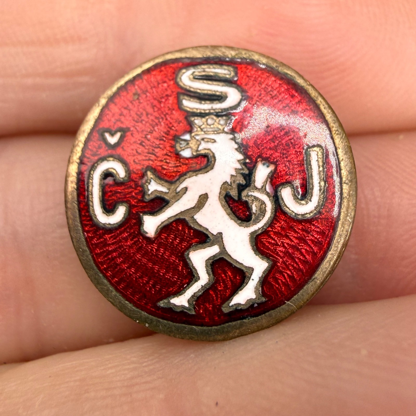 Vintage Czech Republic Enamel Pin Coat of Arms Gold JM Goodell