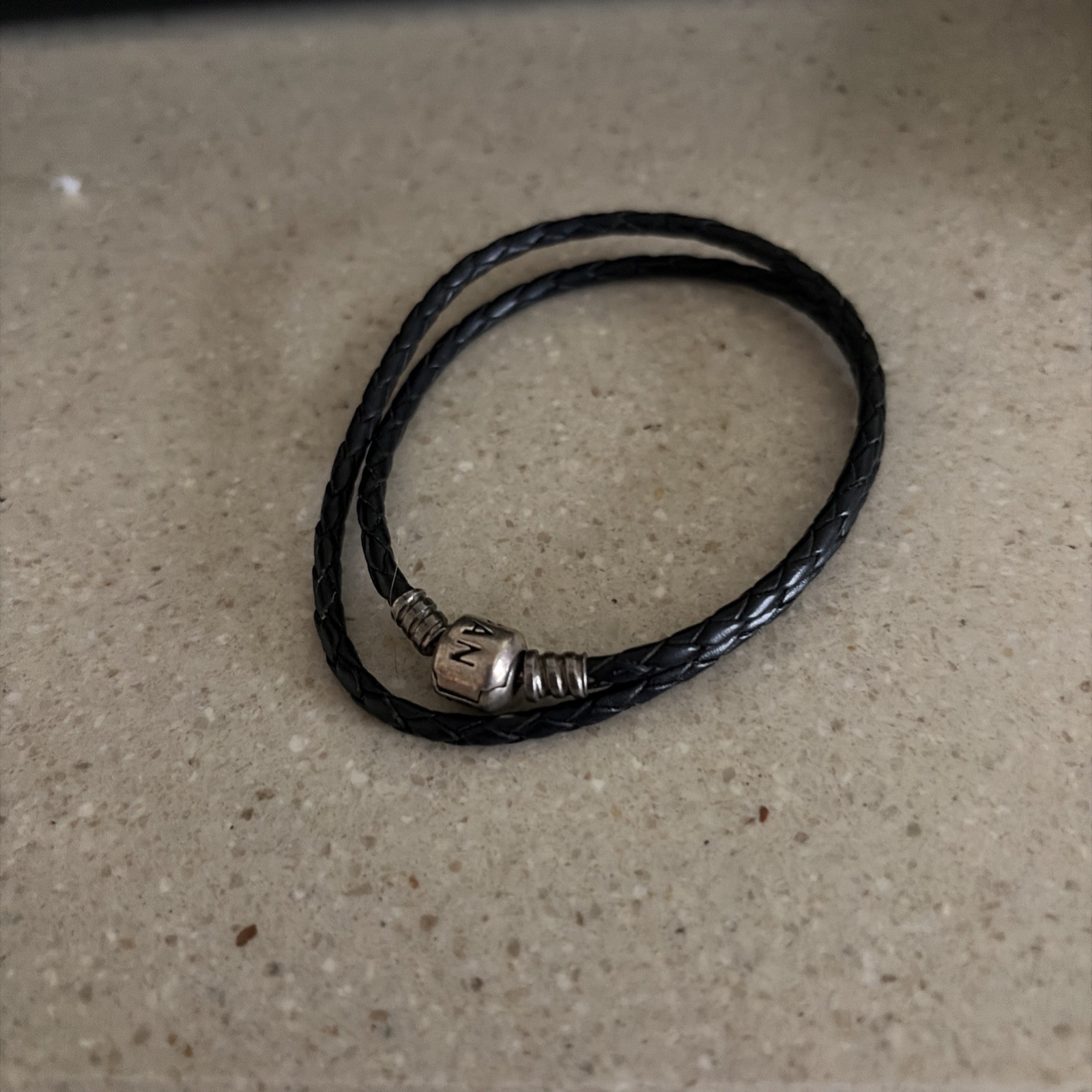 Pandora Double Wrap Black Leather Bracelet, 40cm / 15.75” men’s