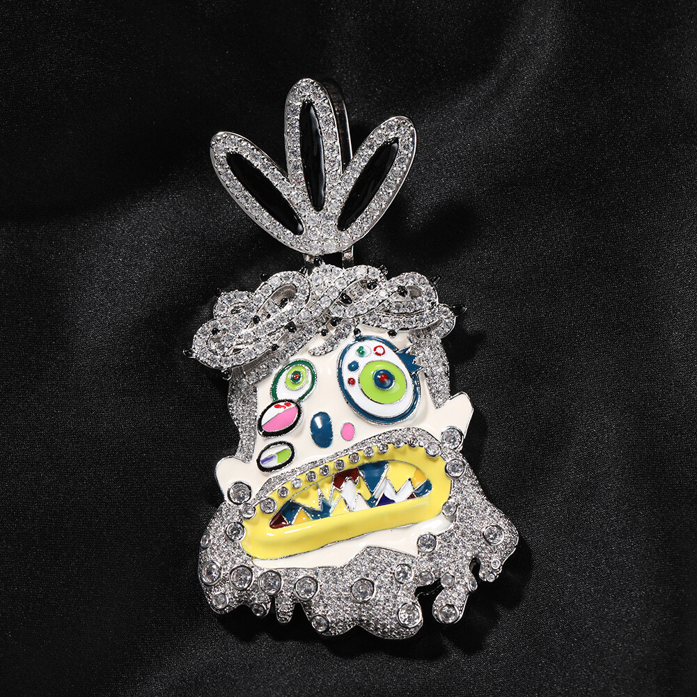 Hip Hop Rap Colorful Enamel Pendant Necklace Jewelry Cool Men Gift Full Zircon