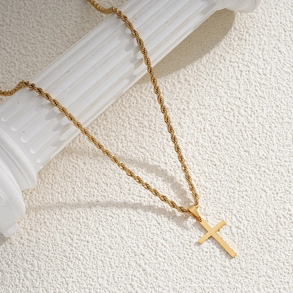 Stainless Steel Cross Pendant Necklace Minimalist Gold Color Jewelry Men Women