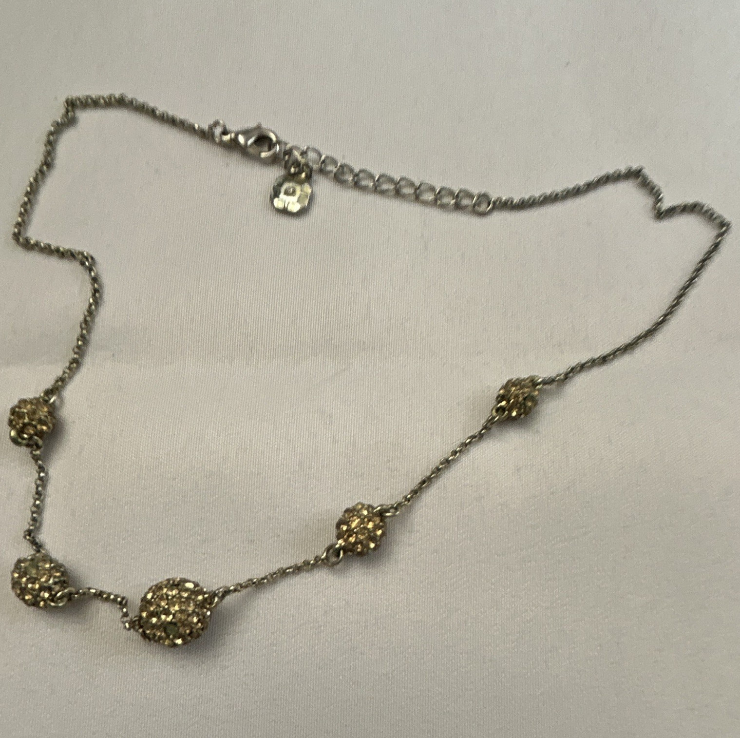 Silver Tone Cable Chain Necklace Gold Crystal Cluster Stations, Adjustable