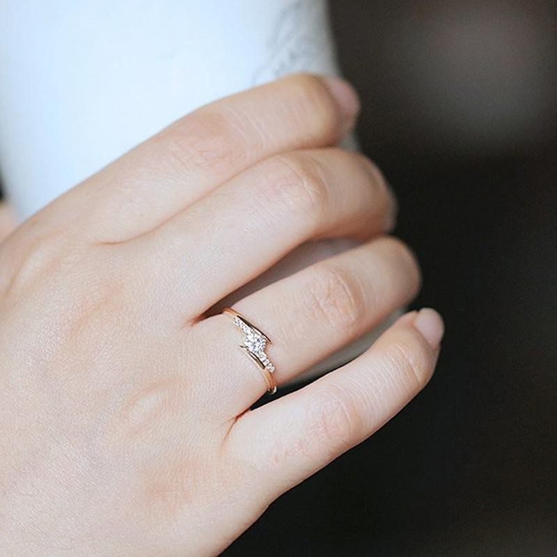 Modern Gold Color Wedding Ring for Women Cubic Zirconia Engagement Jewelry Gift