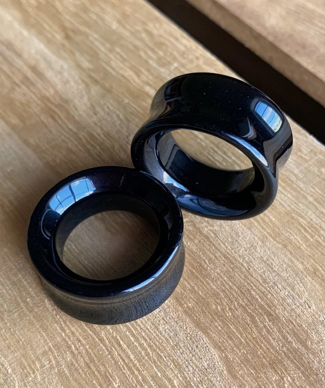 PAIR Black Agate Organic Stone Tunnels Double Flare Plugs Earlets Gauges