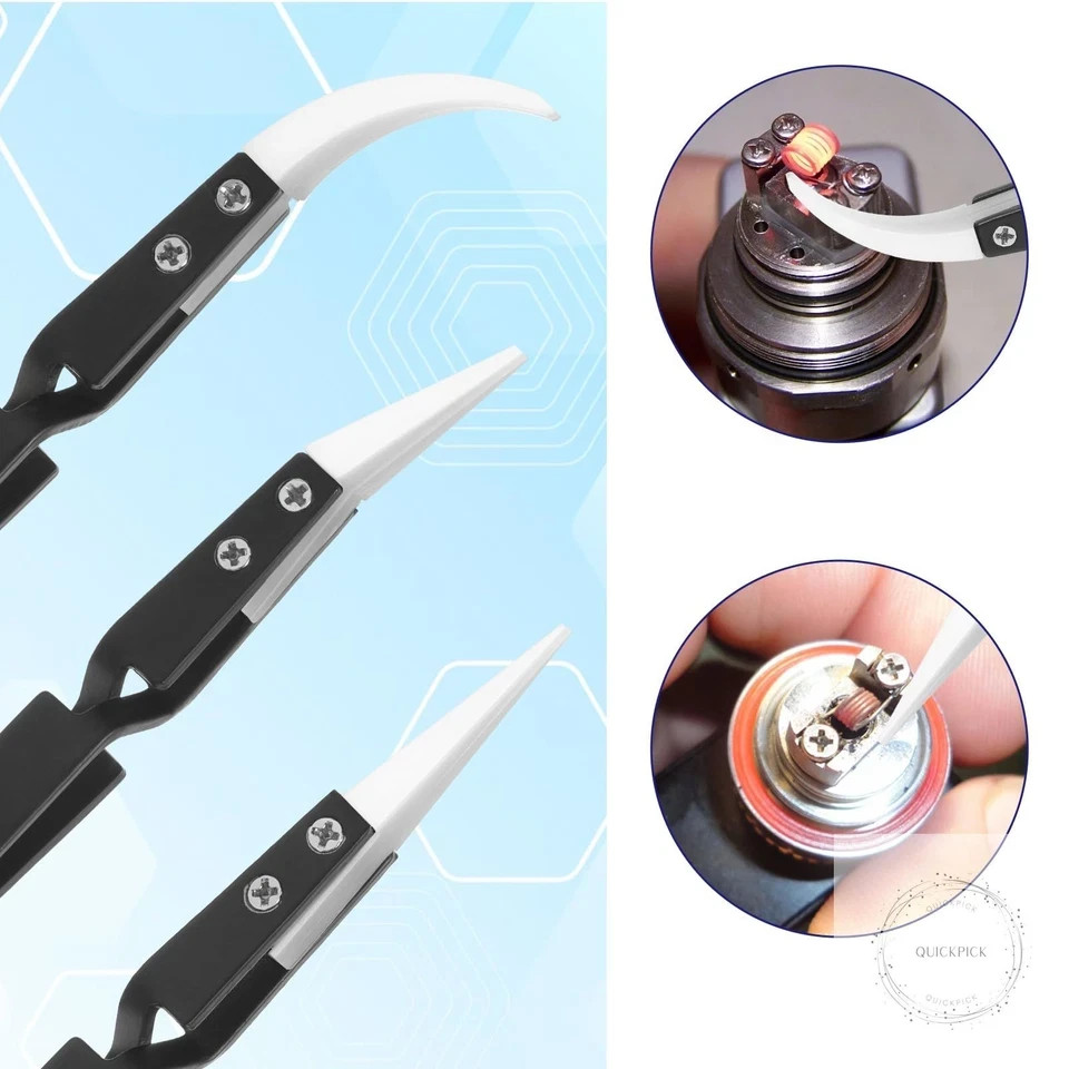 6 Pcs Precision Reverse Ceramic Tweezers Black Non-Conductive Solder Tweezer