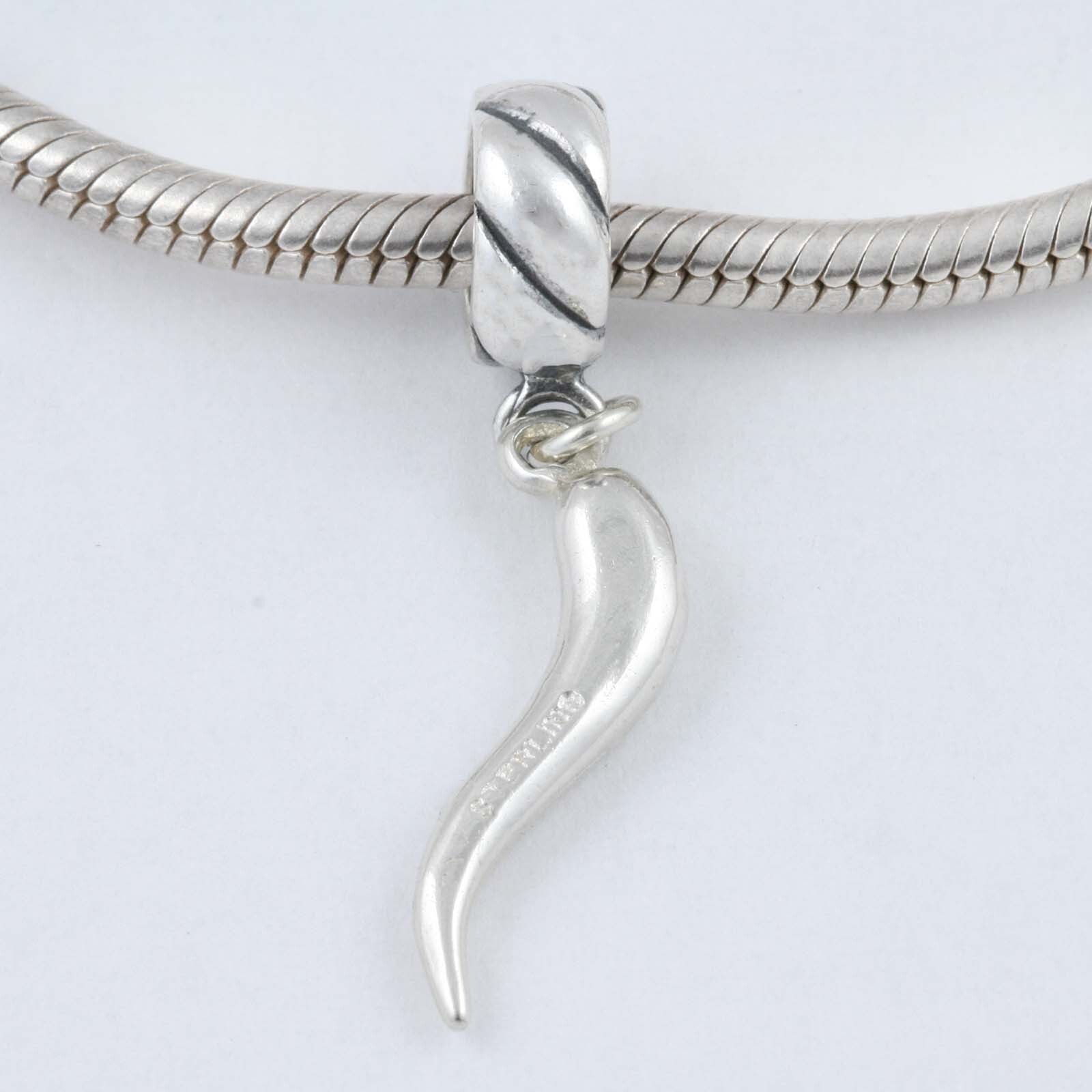 Italian Good Luck Horn Corno CornicelIo 925 Sterling Silver European Bead Charm