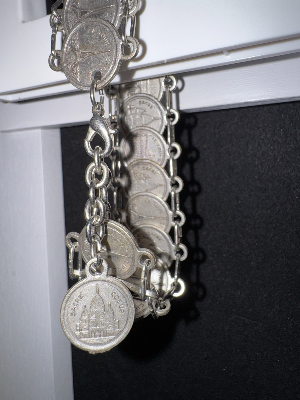 Paris France Travel Coin Charm Bar Link Chain Bracelet, Silver Tone Lobster