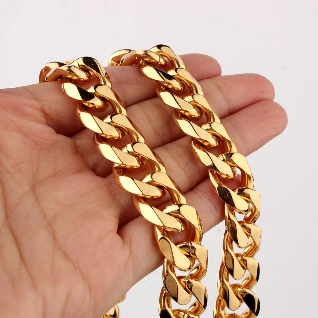 10/12/15/17mm MEN Chain Stainless Steel Link Cuban Curb Necklace Bracelet Jewelr