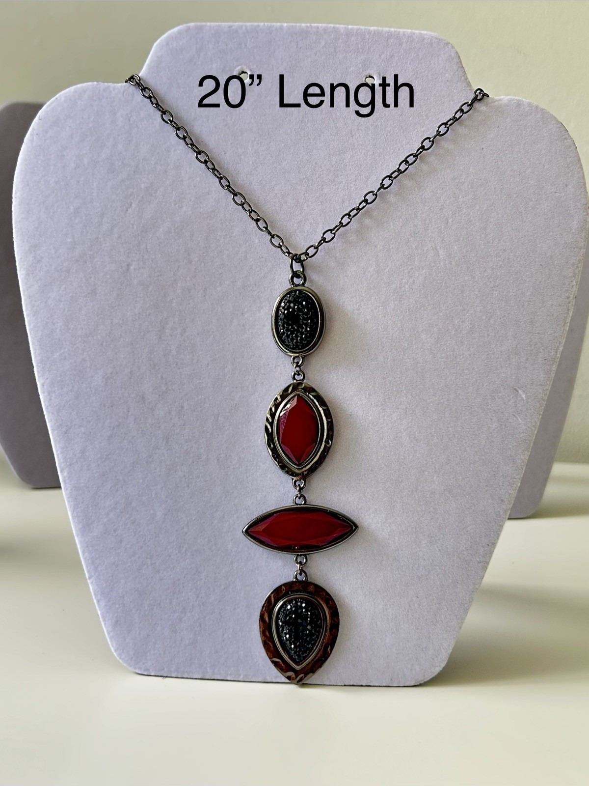 Lot of 6 Statement Costume Necklaces Red Black Gray Vintage Style.