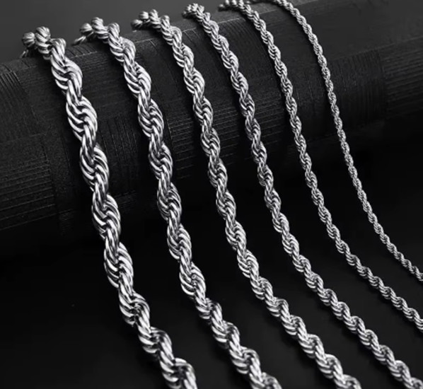 4mm Diamond Cut Solid 925 Sterling Silver Italian Rope Chain Men’s Necklace