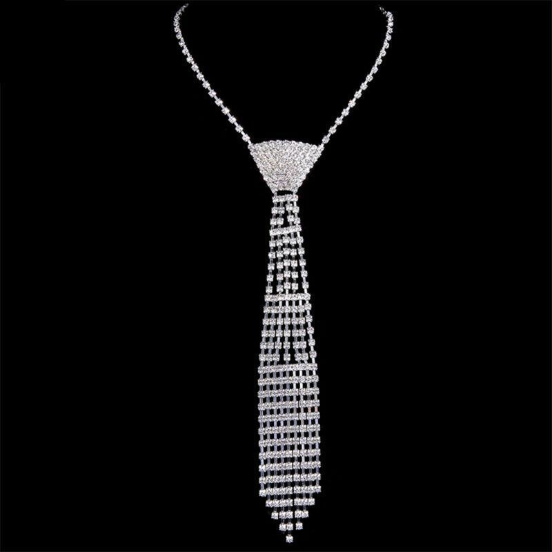 Women Sexy Rhinestone Crystal Bling Necktie Bow Tie Choker Necklace Adjustable
