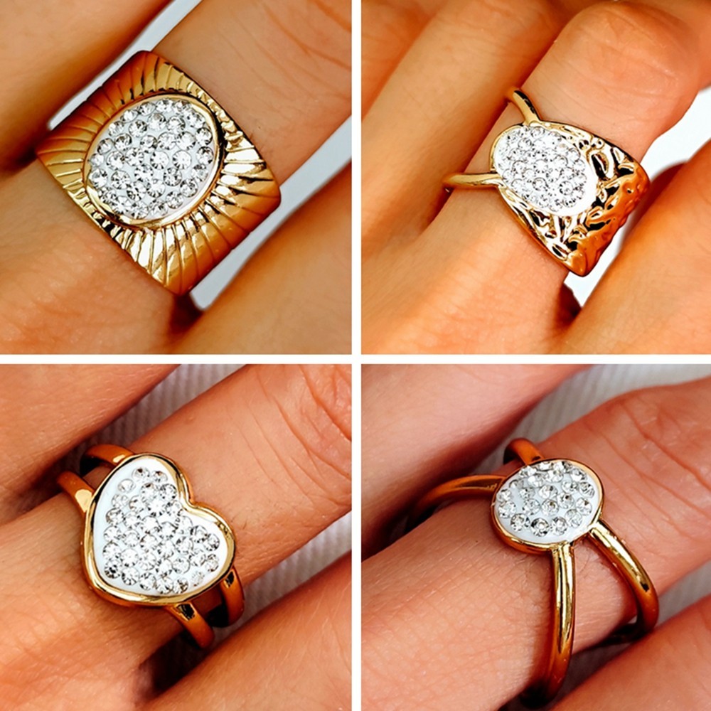 20Pcs Luxury Gold Full Zircon Ring For Women Assorted Style Stainless Steel Ring
