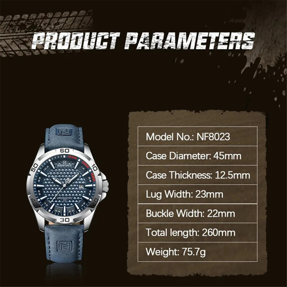 NAVIFORCE Men Quartz Watch Leather Watch Gifts Simple Dial Male Sport Wristwatch