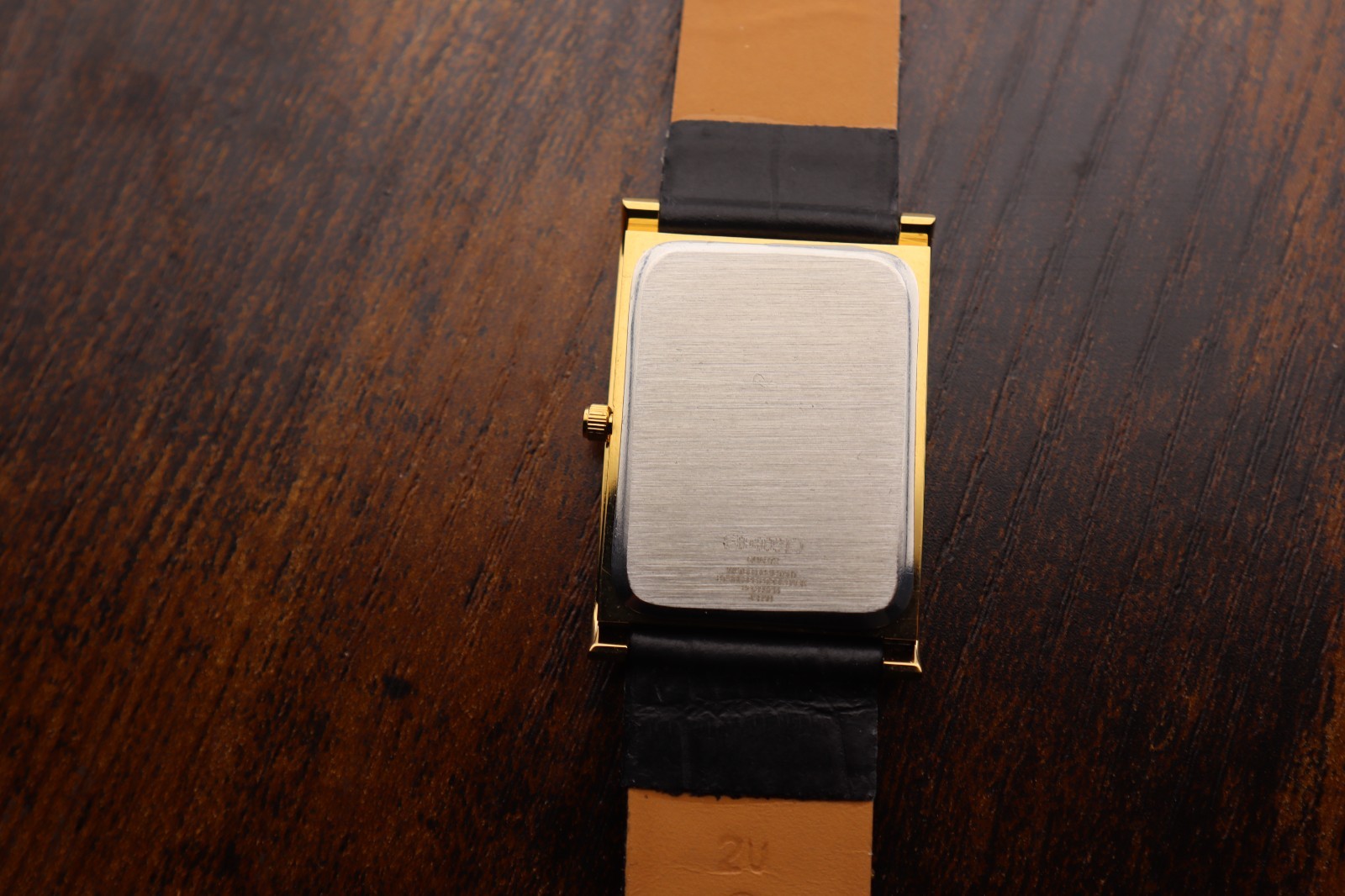 vintage Seiko Slim Tank Quartz Men White Dial Black leather Dress Watch