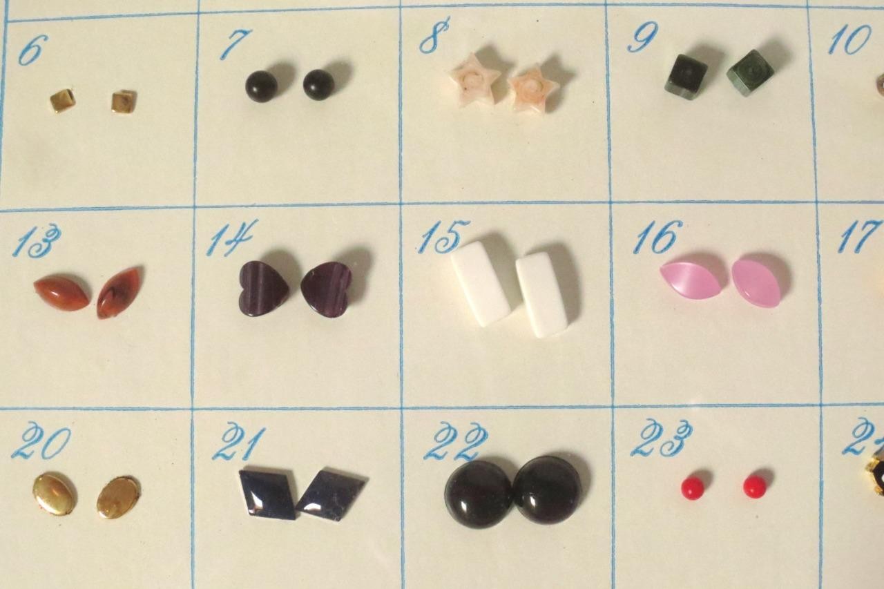 Vtg “Earrings For the Month” 30 Days of Pierced Earrings in Box -14 boxes avail.