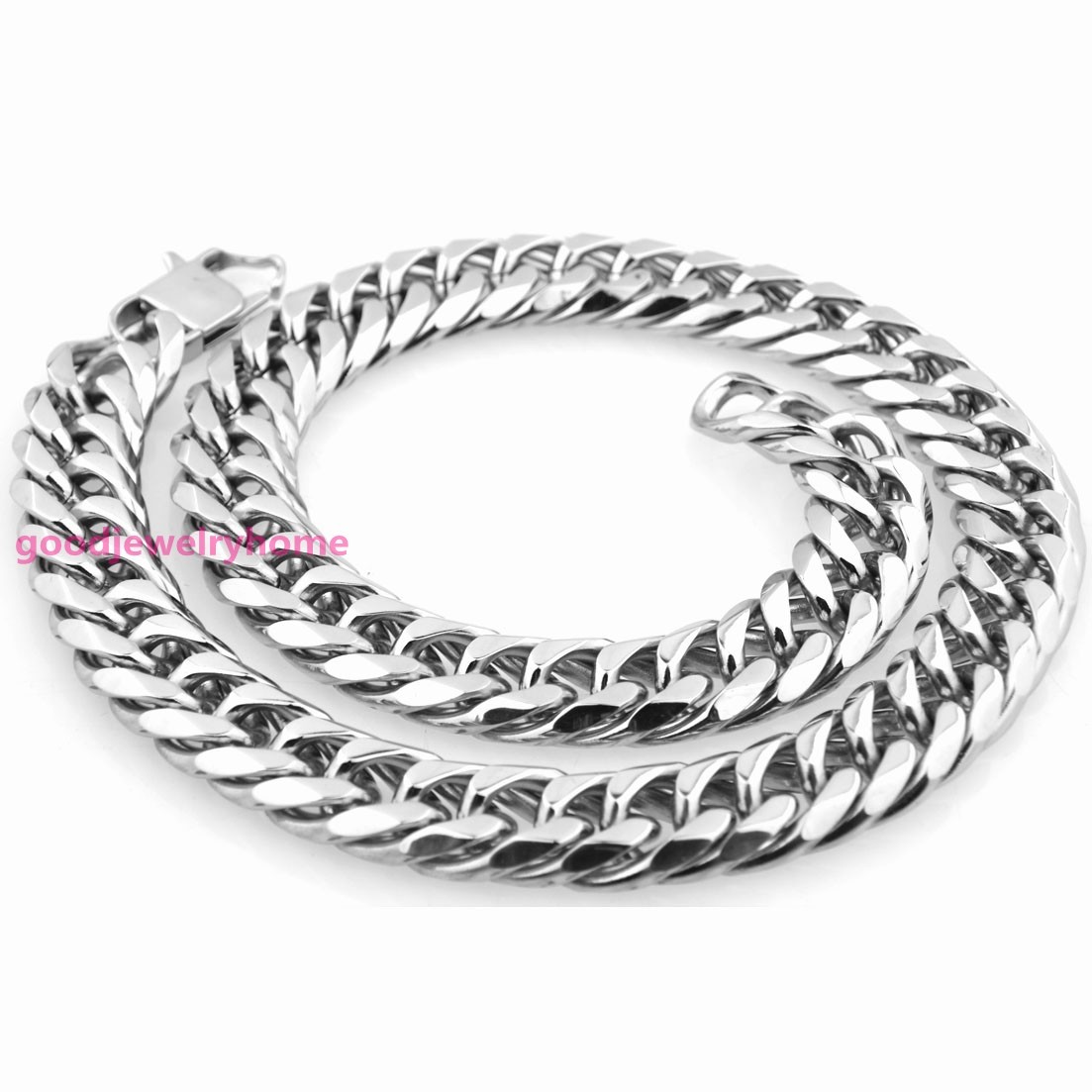 Heavy 20mm Silver Cut Curb Cuban Link Chain 316L Stainless Steel Men’s Necklace