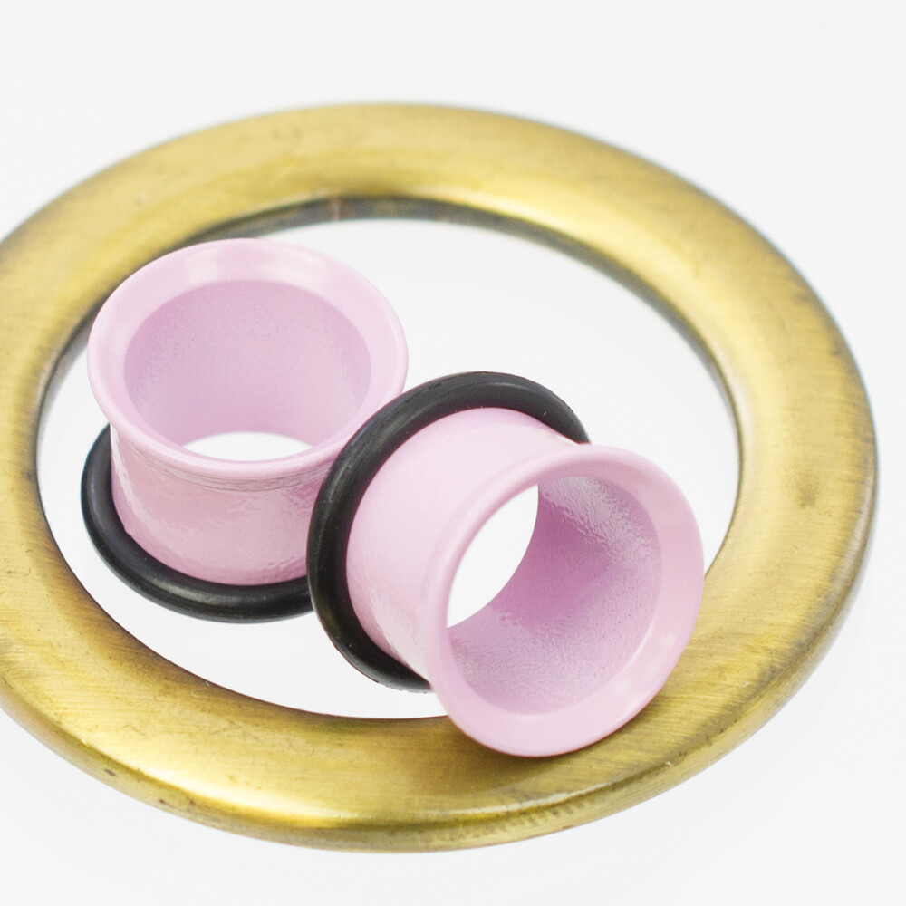 Tunnels Matte Pastel Pink with O-Rings – Sold as a Pair Surgical Steel