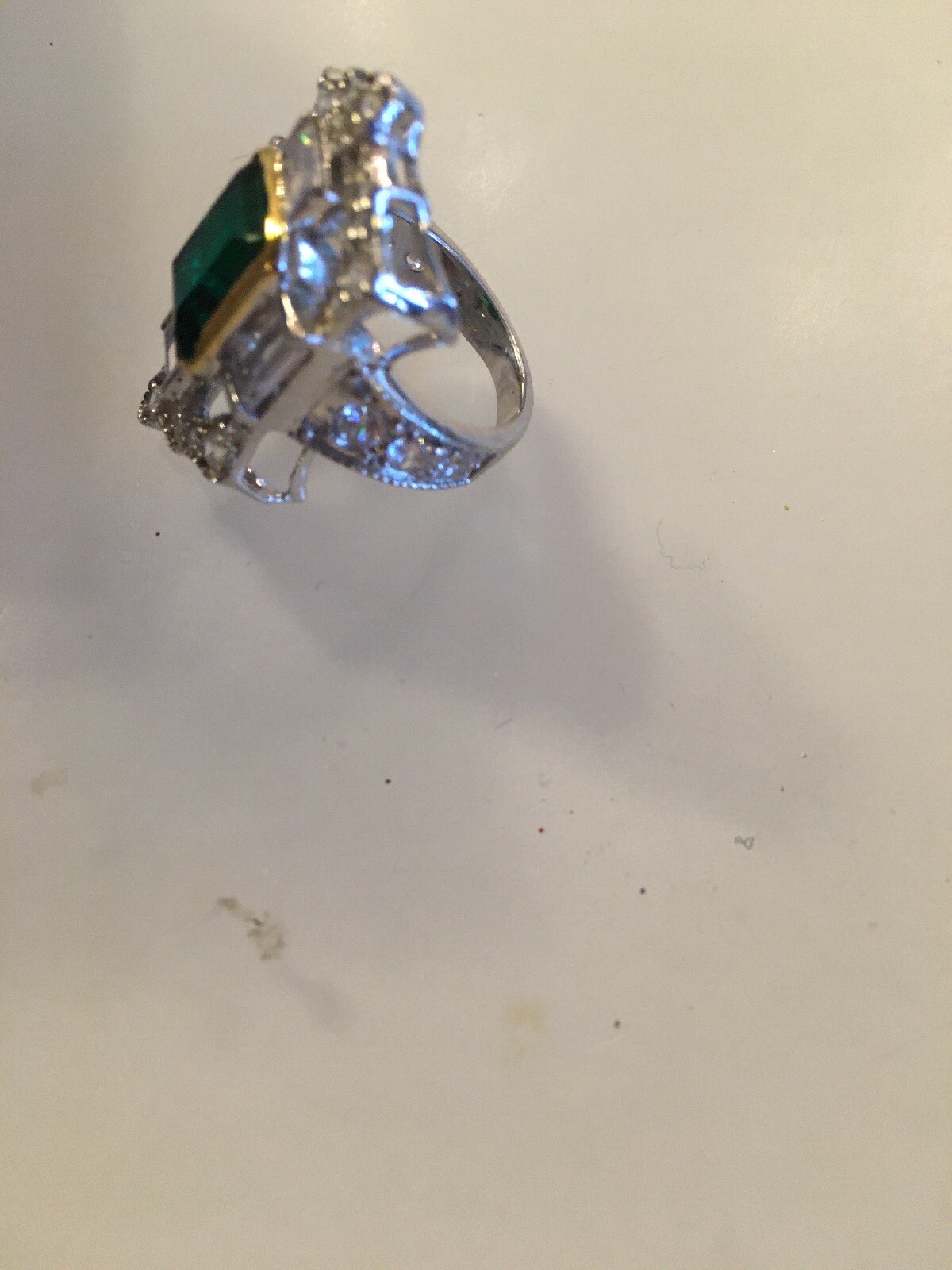 3Ct Emerald Cut Blue Topaz Halo Engagement Ring 14K Solid White Gold Finish 4.75
