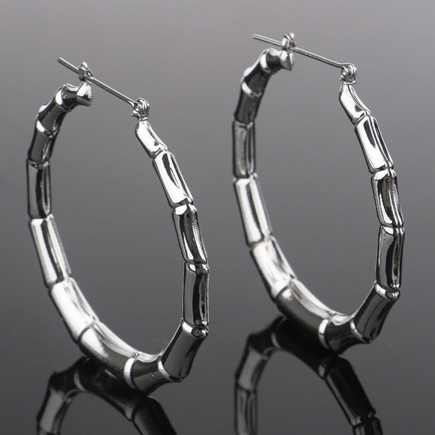 925 Sterling Silver Big Circle Round Bamboo Hoop Fashion Charms 2.25″ Earrings