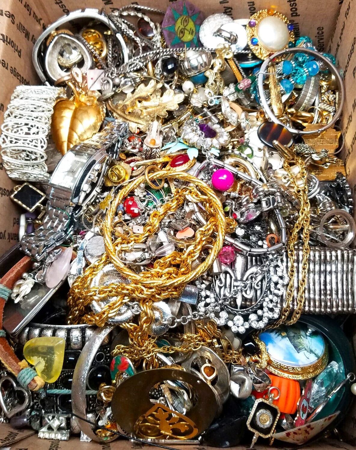 3 Poun Unsearched Jewelry Lot VTG & Now Junk & Wear & Resell Craft FUN Free Ship