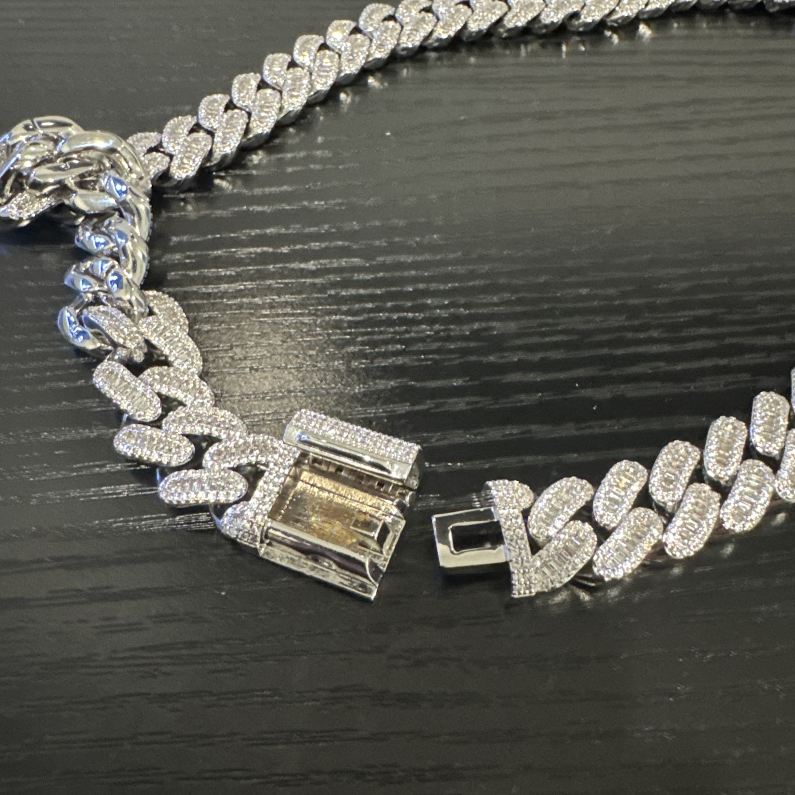 Men’s Baguette Iced Hiphop Cuban Link Chain Necklace Icy Choker 15mm Silver Cz