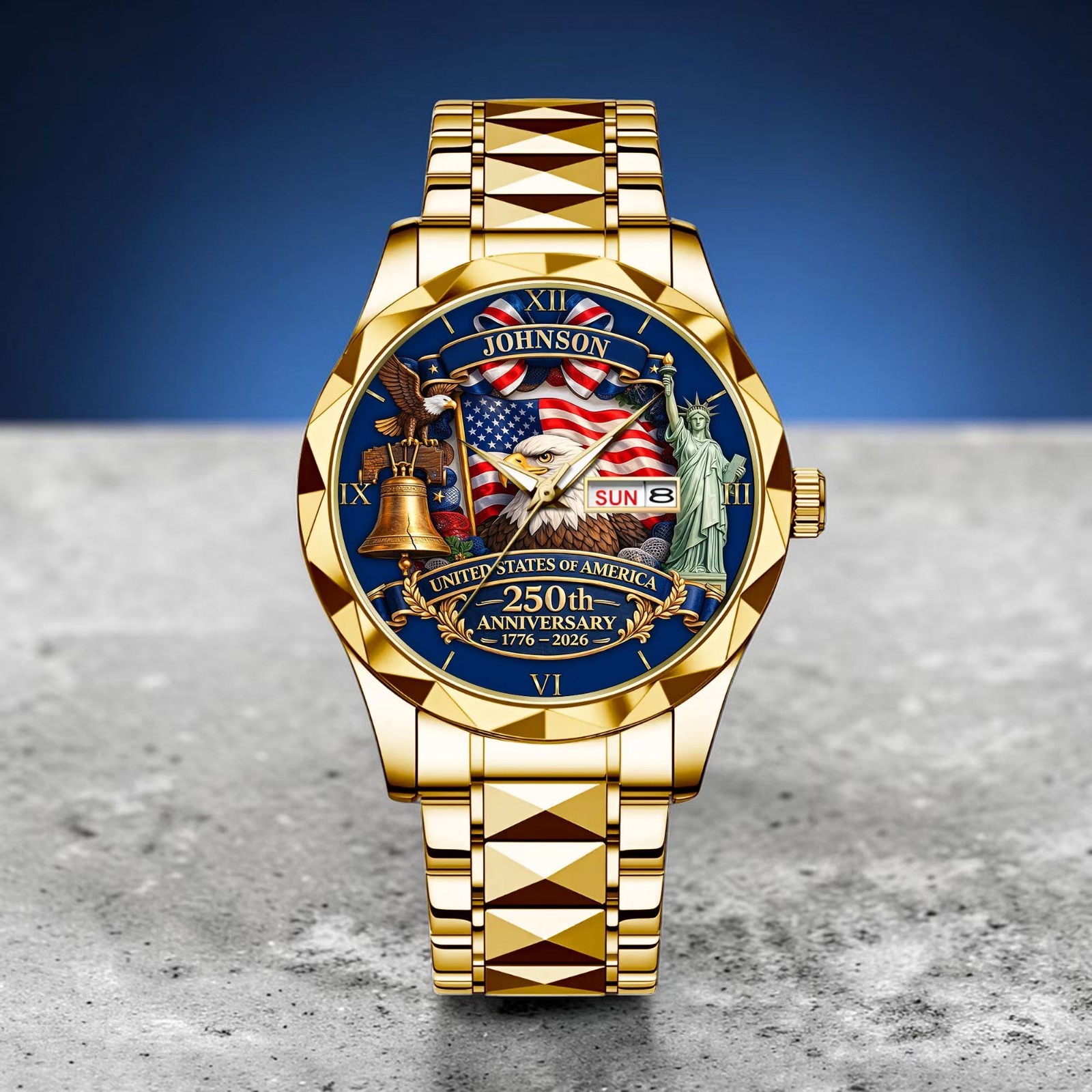 Custom USA 250th Anniversary Luxury Watch Patriotic Timepiece Independence Gift