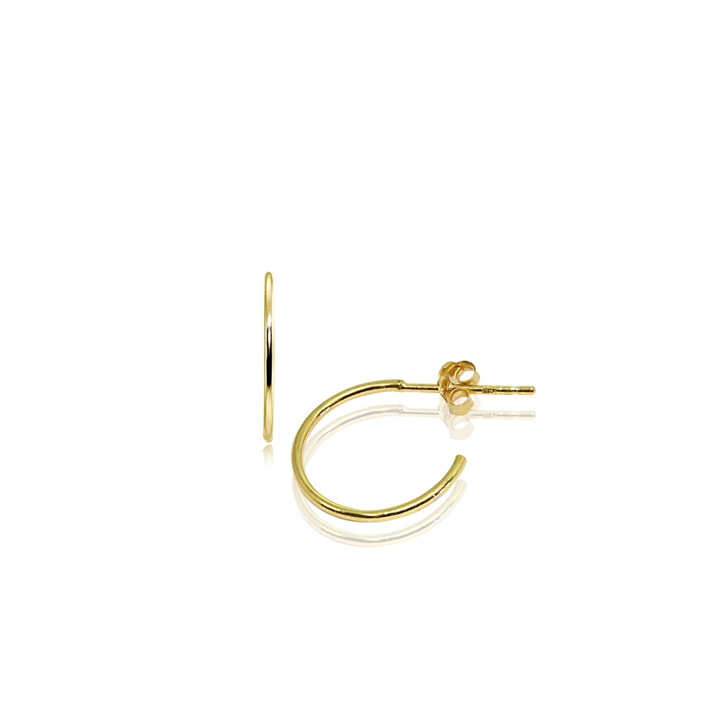 15mm Polished Open 1mm Thin Round Post Gold Plated 925 Silver C-Hoop Earrings