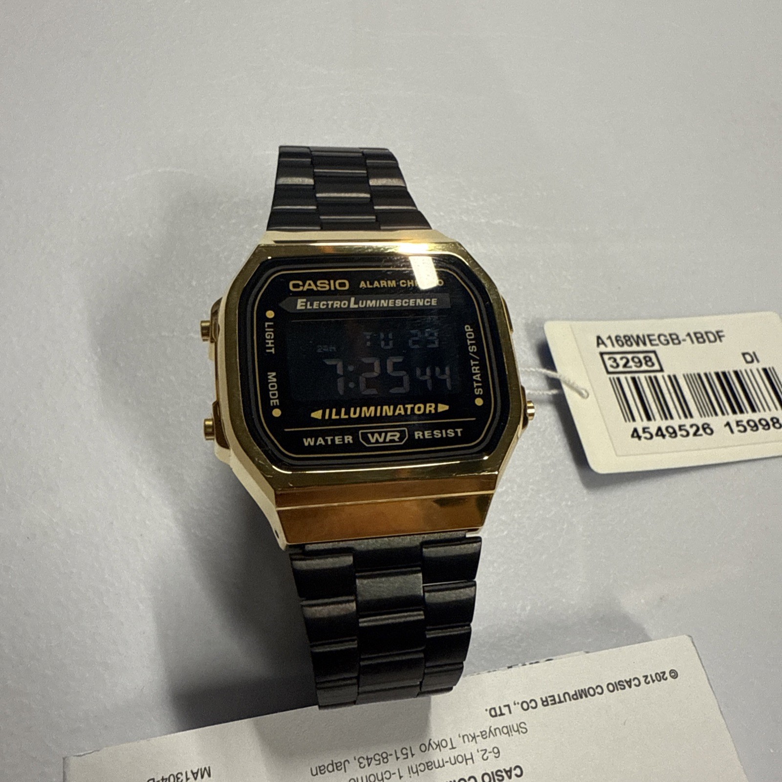 Used Casio A168WEGB-1B Unisex Retro Adults Watch, Black Stainless Steel Band