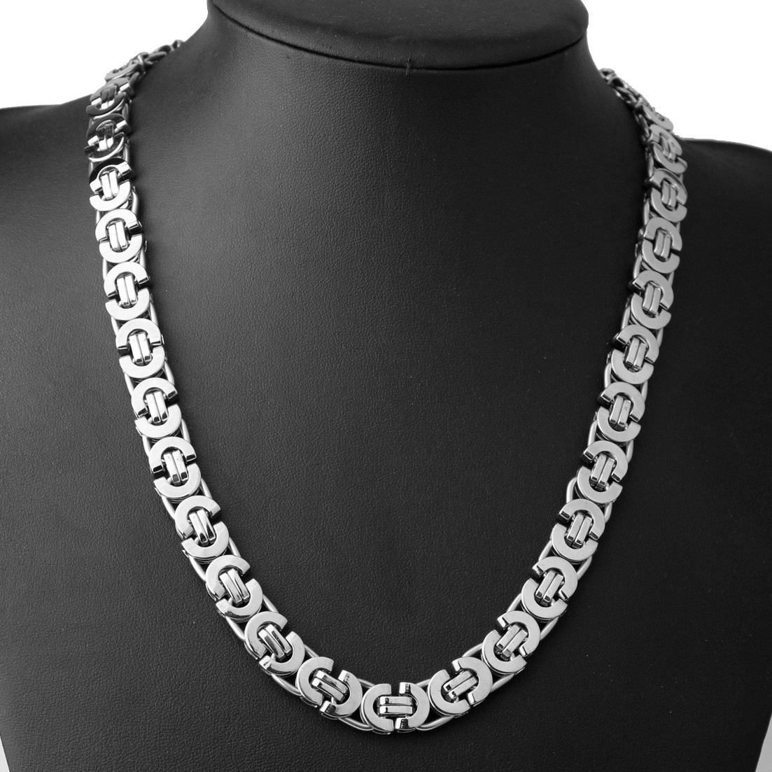 6/8/11mm Fashion 316L Stainless Steel Women Men’s Chain Flat Byzantine Necklace