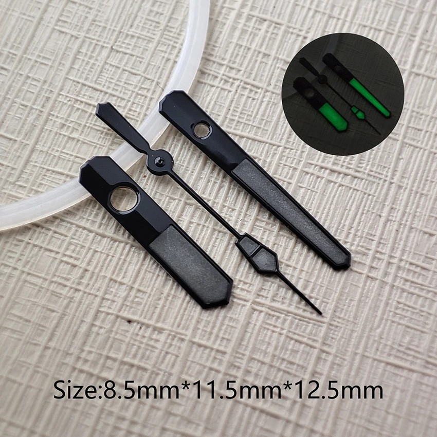 Black Watch Hands for NH35 NH36 4R 7S Movement C3 Green Luminous Pointers Set