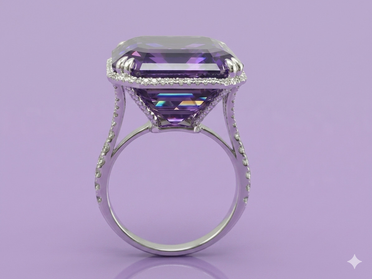 RARE 12 Ct Treated Certified Purple Diamond Solitaire Ring, In 925 Silver
