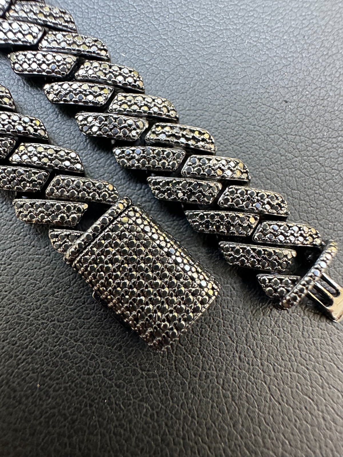 BLACK MOISSANITE 8mm Real Miami Cuban Link Prong Bracelet Iced Solid 925 Silver