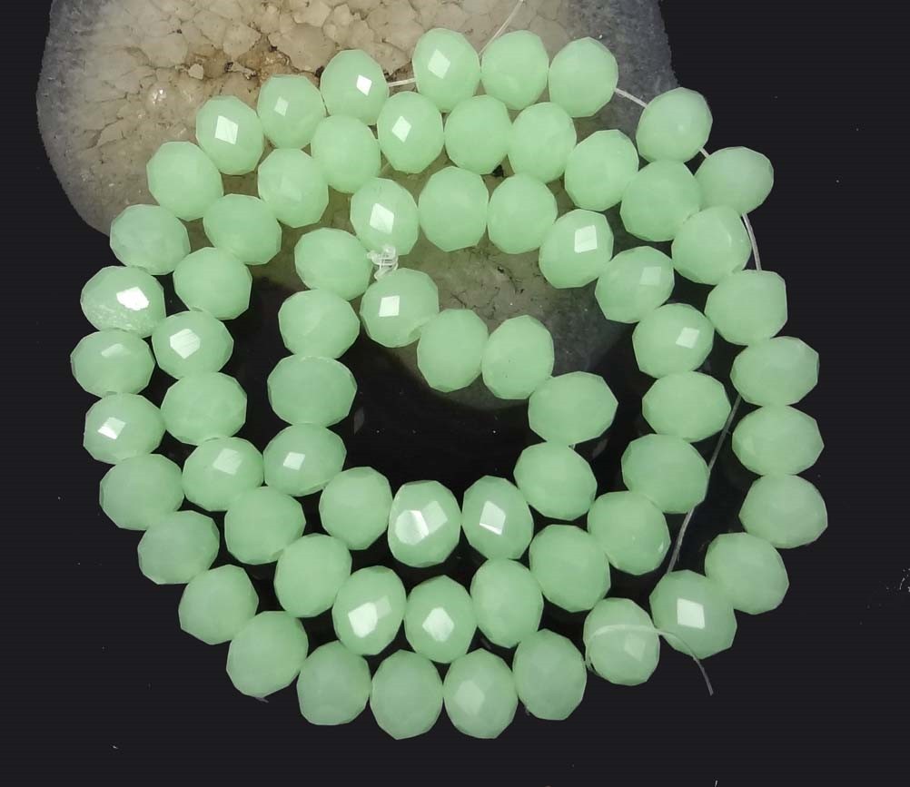 8x6mm Opaque Green Chalcedony glass Faceted Rondelle Beads 16″
