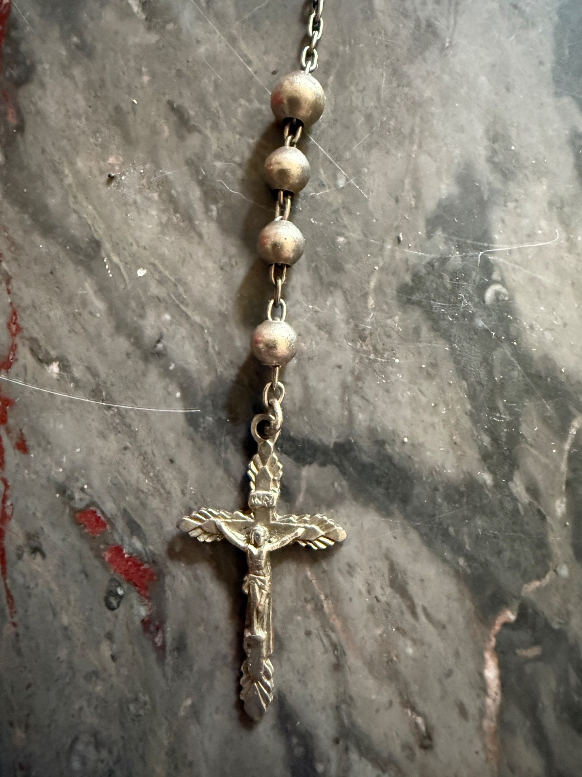 Vintage Dolce & Gabbana .925 Sterling Silver Rosary Necklace Crucifix DG 2000s