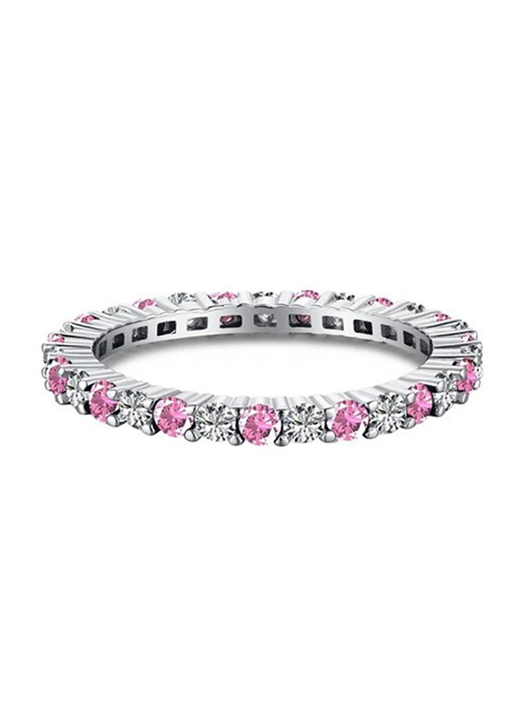 Stackable Plain Ring 925 Sterling Silver 1.4mm Full Zircon Wedding Band Jewelry