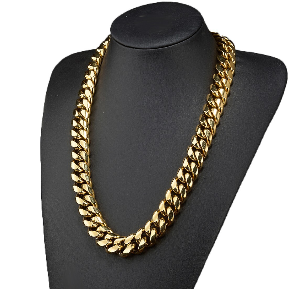 6-14mm Gold Tone Stainless Steel Curb Cuban Link Chain Necklace for Men Women