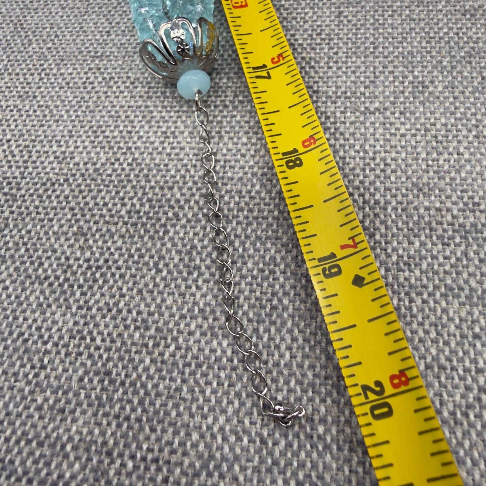 Acrylic Necklace Multi Strand Frosted Clear Blue Beads Looped 17 Inches