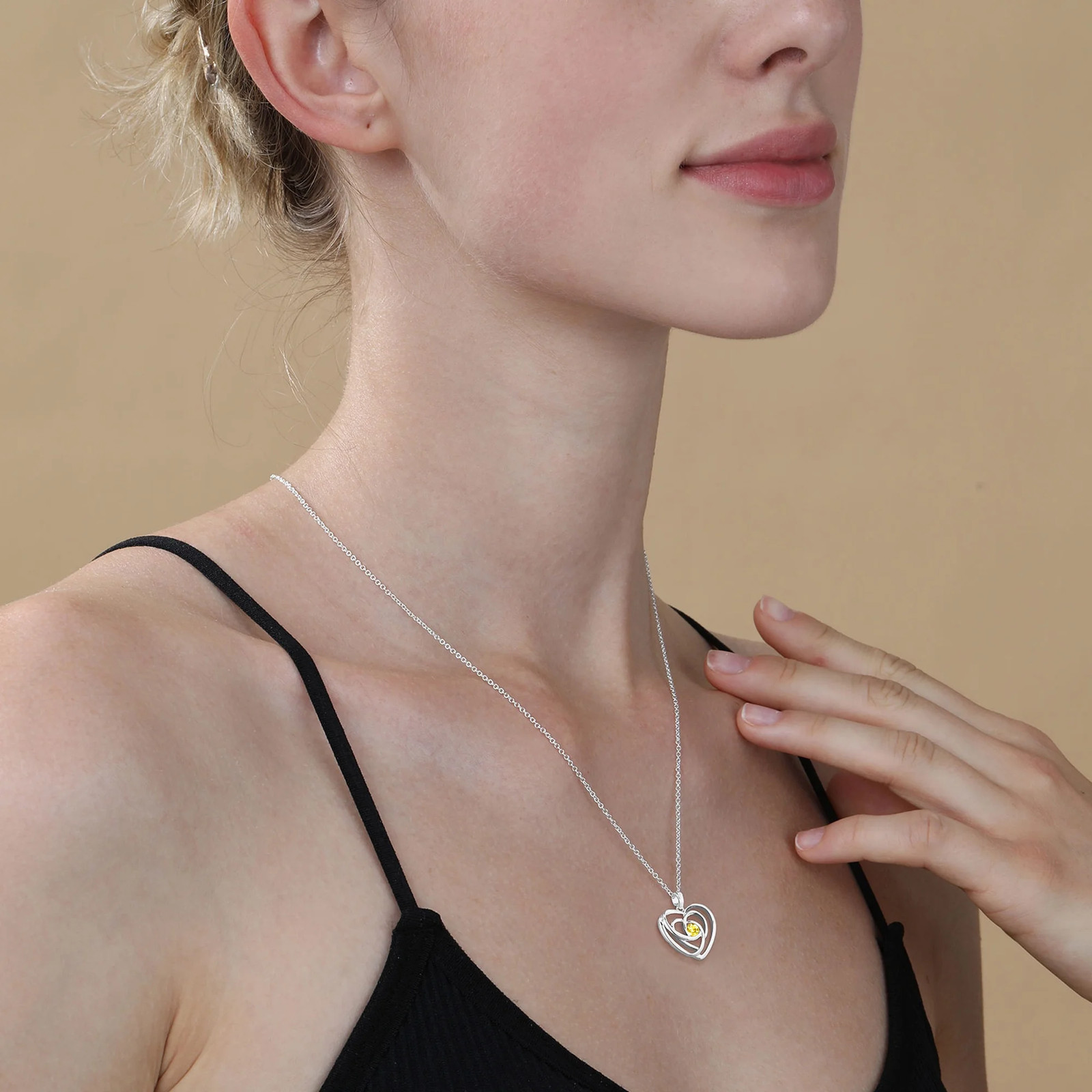 S925 Sterling Silver Plated Love Heart Necklaces for Women Girls CZ November Bir