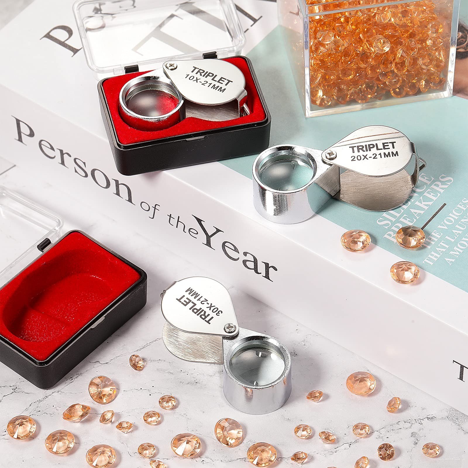 Frienda 3 Pieces Jewelers Eye Loupe Set 10X, 20X and 30X Pocket Jewelry Loupe, J