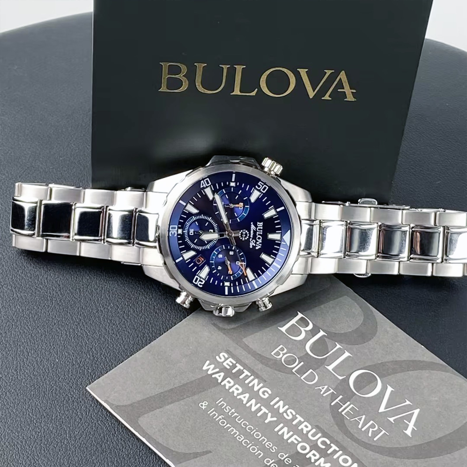 Men’s Bulova Marine Star Blue Dial Chronograph 96B256 Quartz New Watch 43mm