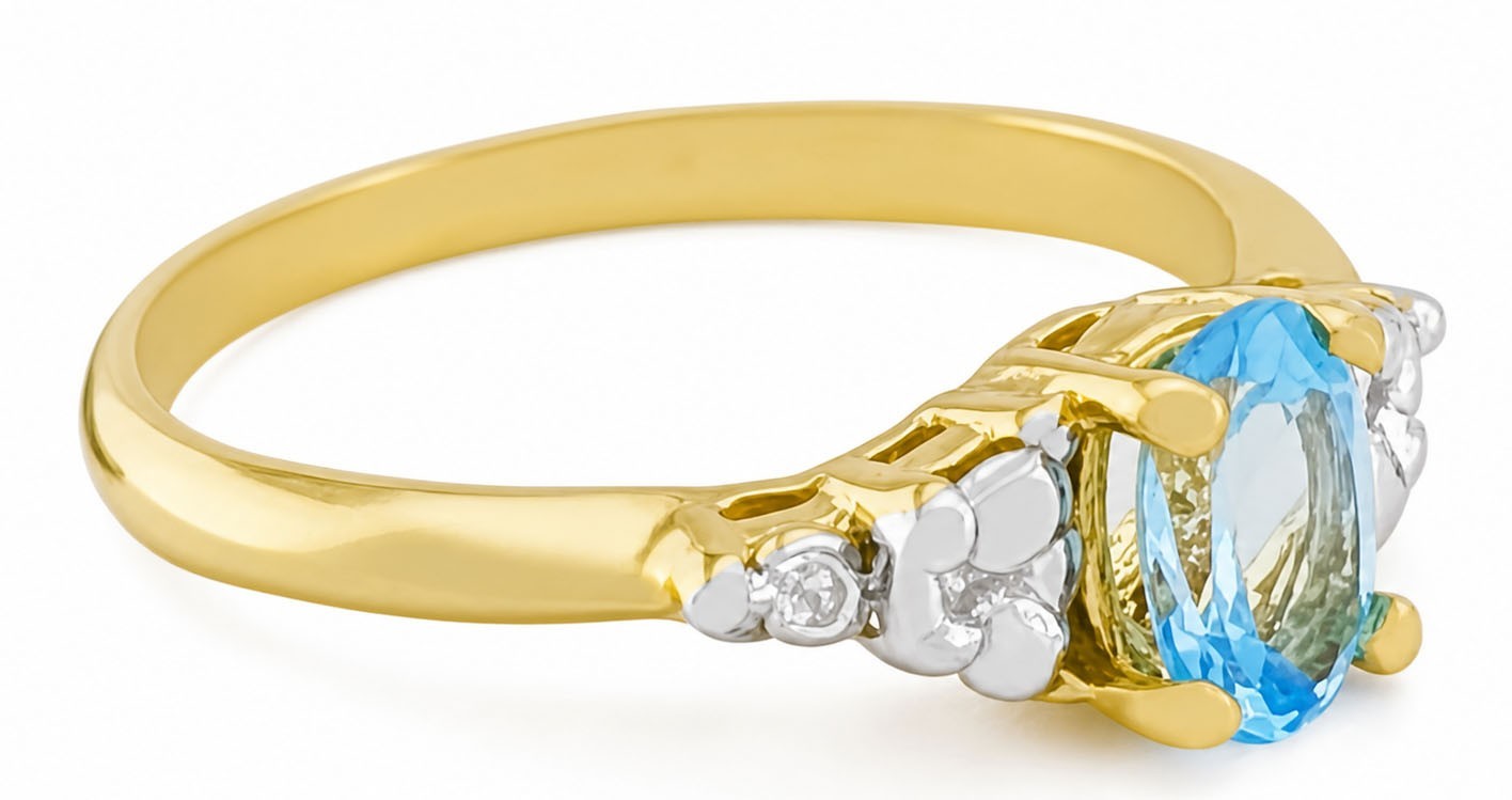 GENUINE 0.62 Cts BLUE TOPAZ & DIAMONDS RING 10K GOLD – Free Appraisal Service