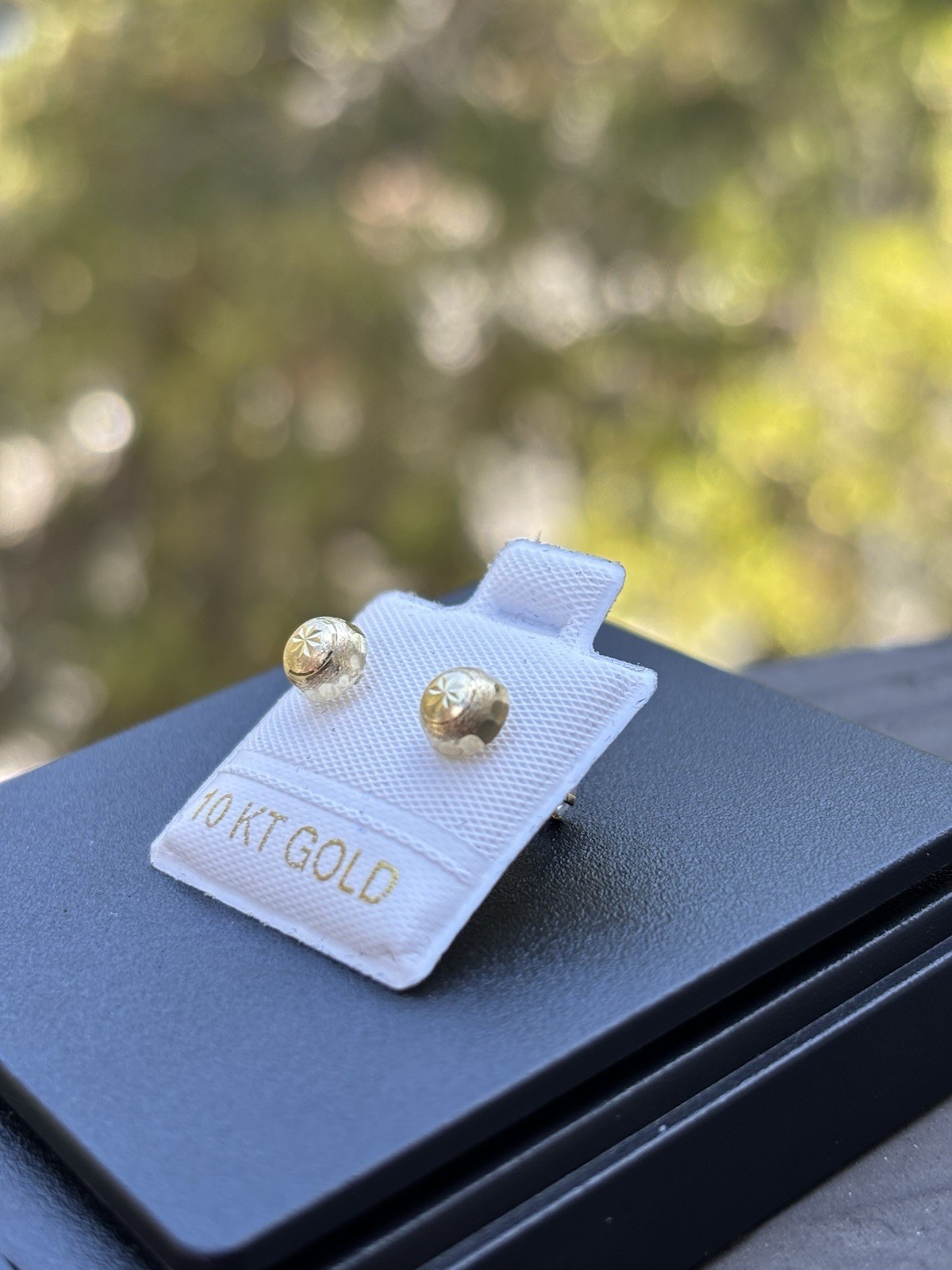 10K Yellow Gold Round Stud Earrings ,double view