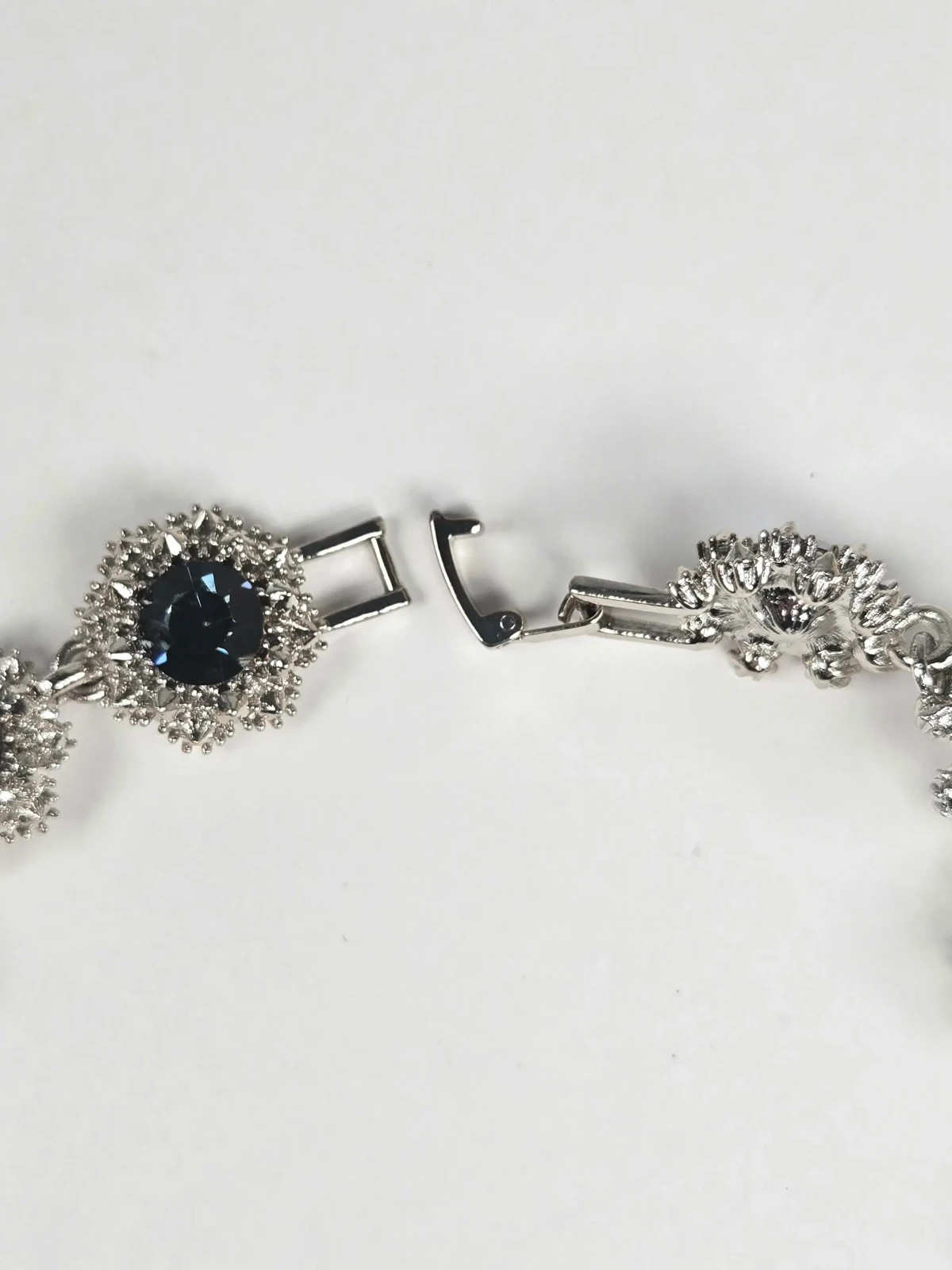 Blue Rhinestone Necklace Victorian Style 16 In Statement Special Occasion Silver