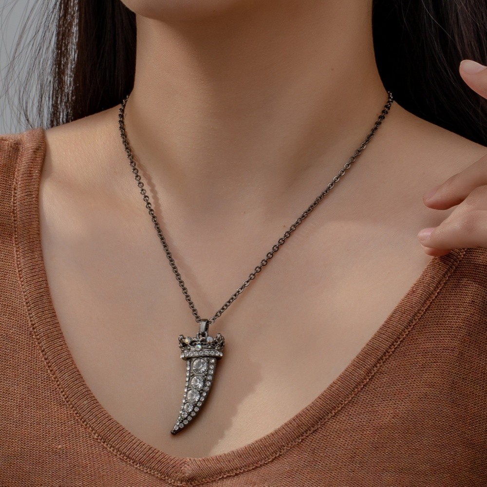 Crown Tooth Pendant Necklace Women Men Gothic Rhinestone Chain Fashion Jewelry