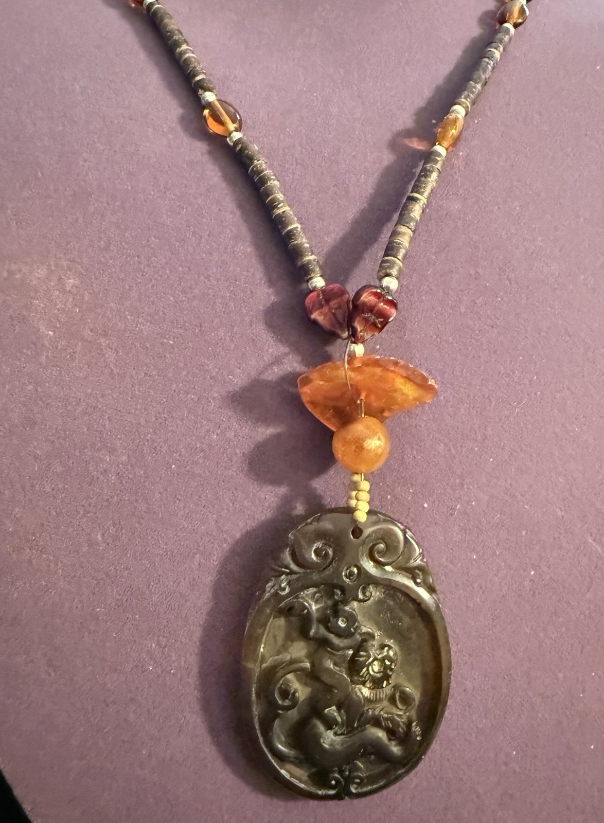Jade 2 Monkey Chineses Monthly Symbol And Amber Necklace