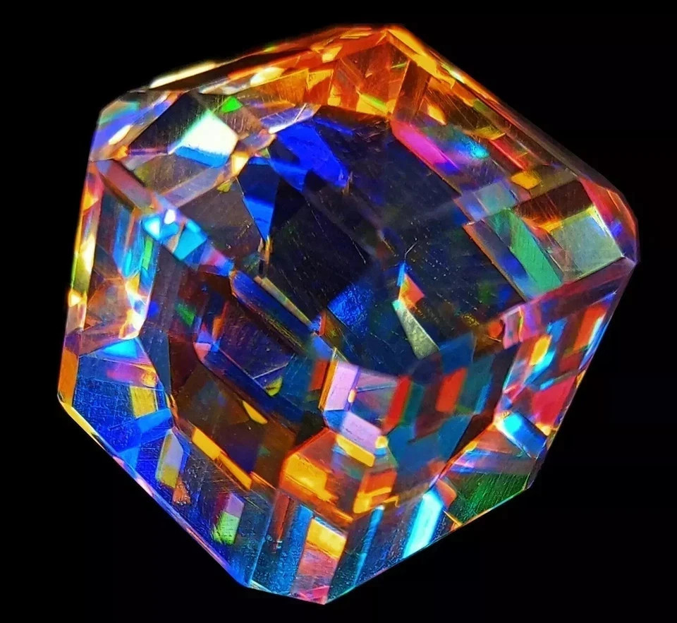 40+ CT Rainbow Fire Mystic Topaz Cube Certified Gemstone Vivid Play of Colors